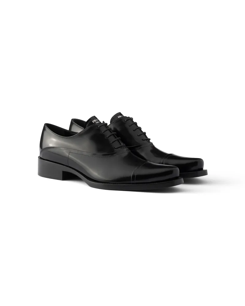 Prada Schnürschuhe Aus Gebürstetem Leder, Damen, Schwarz, Größe Schwarz