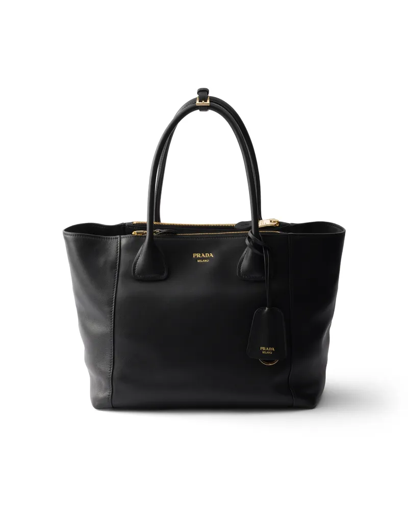 Prada Große Tote Bag Aus Leder, Damen, Schwarz Schwarz