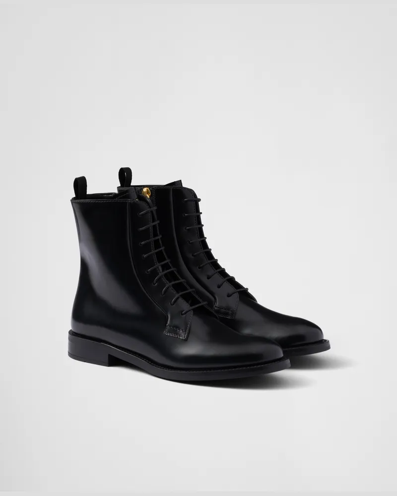Prada Ankle Boots aus gebürstetem Leder Schwarz