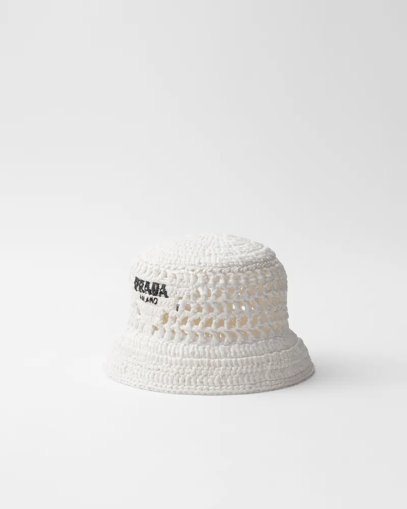 Prada Fischerhut aus Webstoff Weiss
