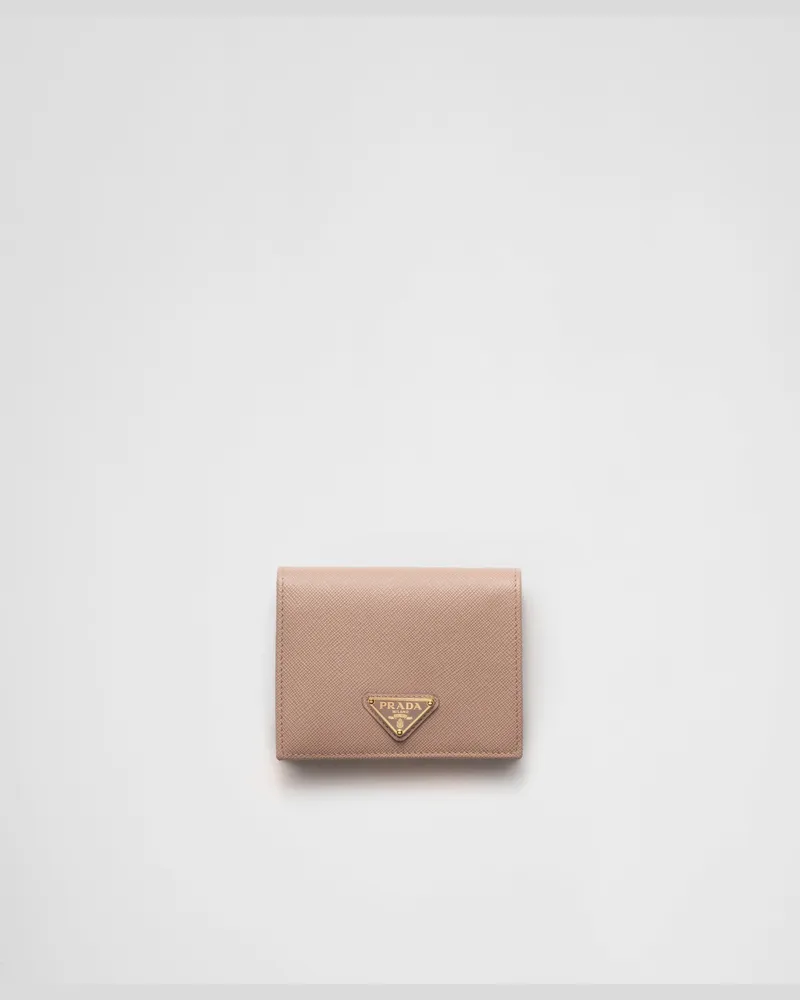 Prada Kleines Portemonnaie aus Saffiano Leder Puderrosa