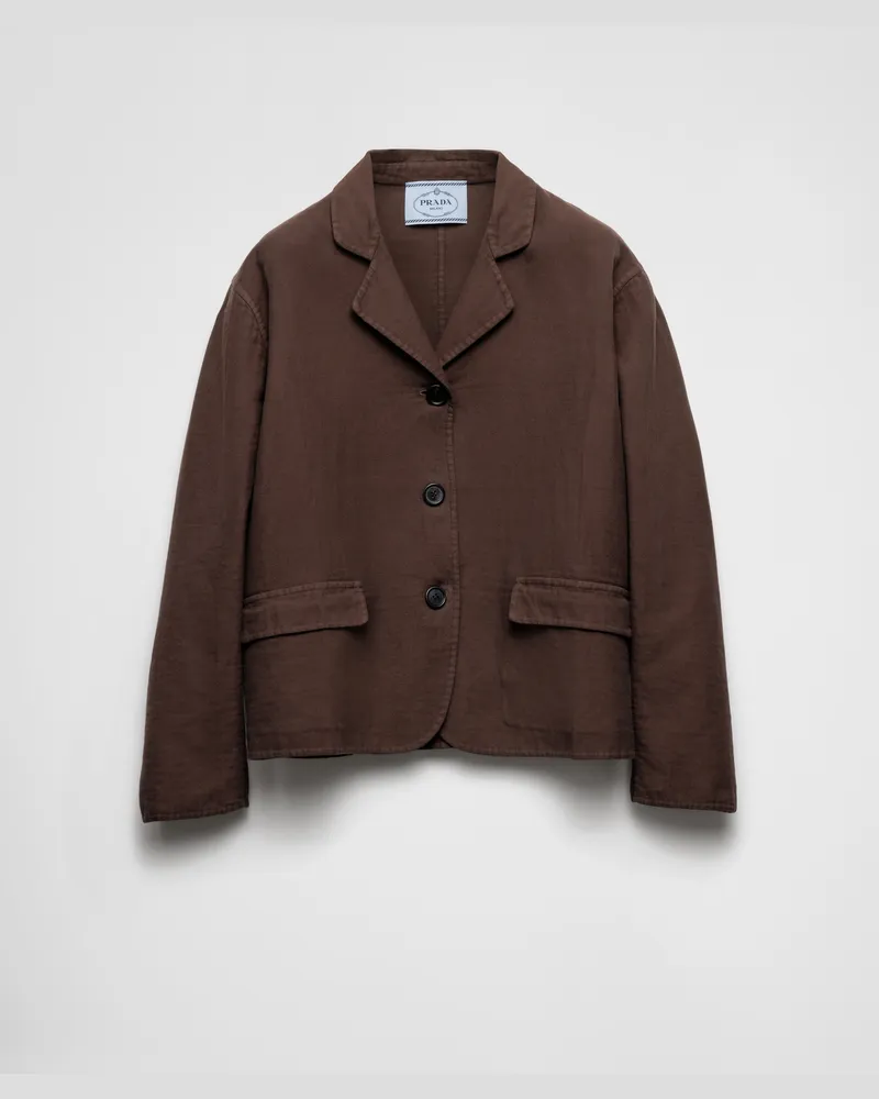 Prada Einreihige Jacke aus doppelter Old Baumwolle Ebenholz