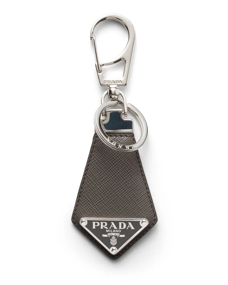 Prada Schlüsselanhänger Aus Saffiano-leder, Herren, Rauchgrau Rauchgrau