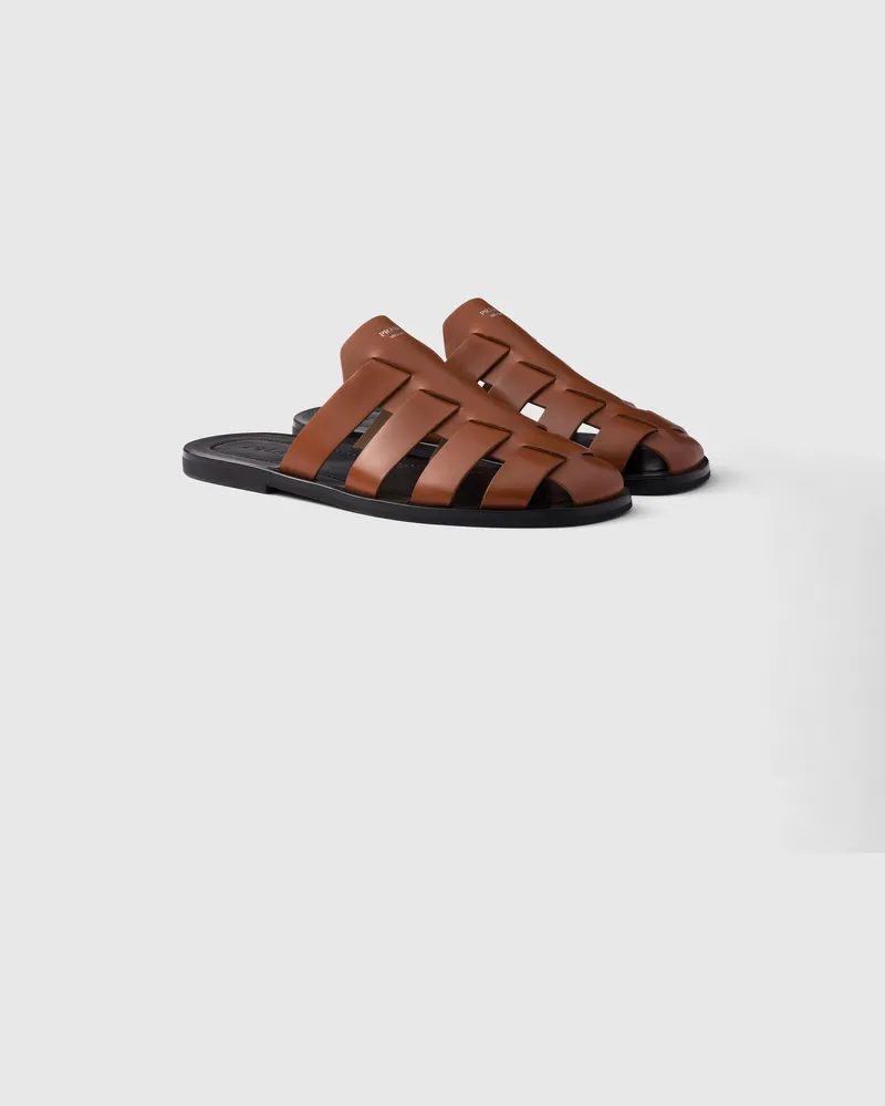 Prada Mules im Fischer-Stil aus Leder Cognac