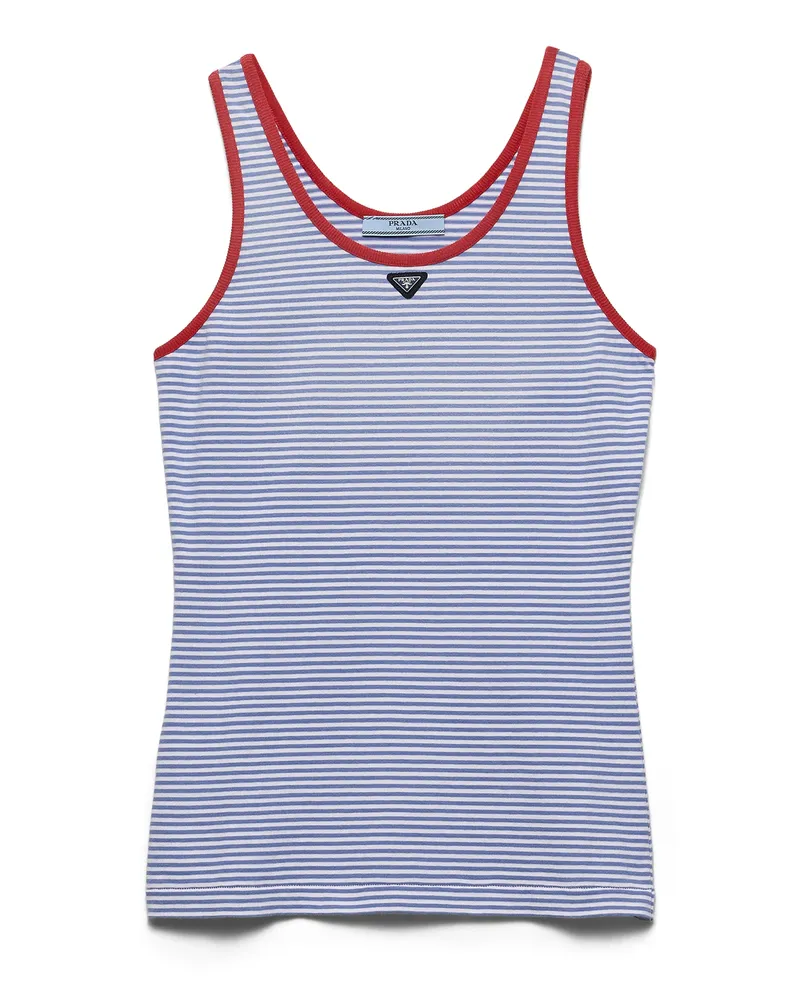 Prada Tanktop Aus Gestreiftem Baumwoll-jersey, Damen, Immergrün/rot, Größe Immergrün