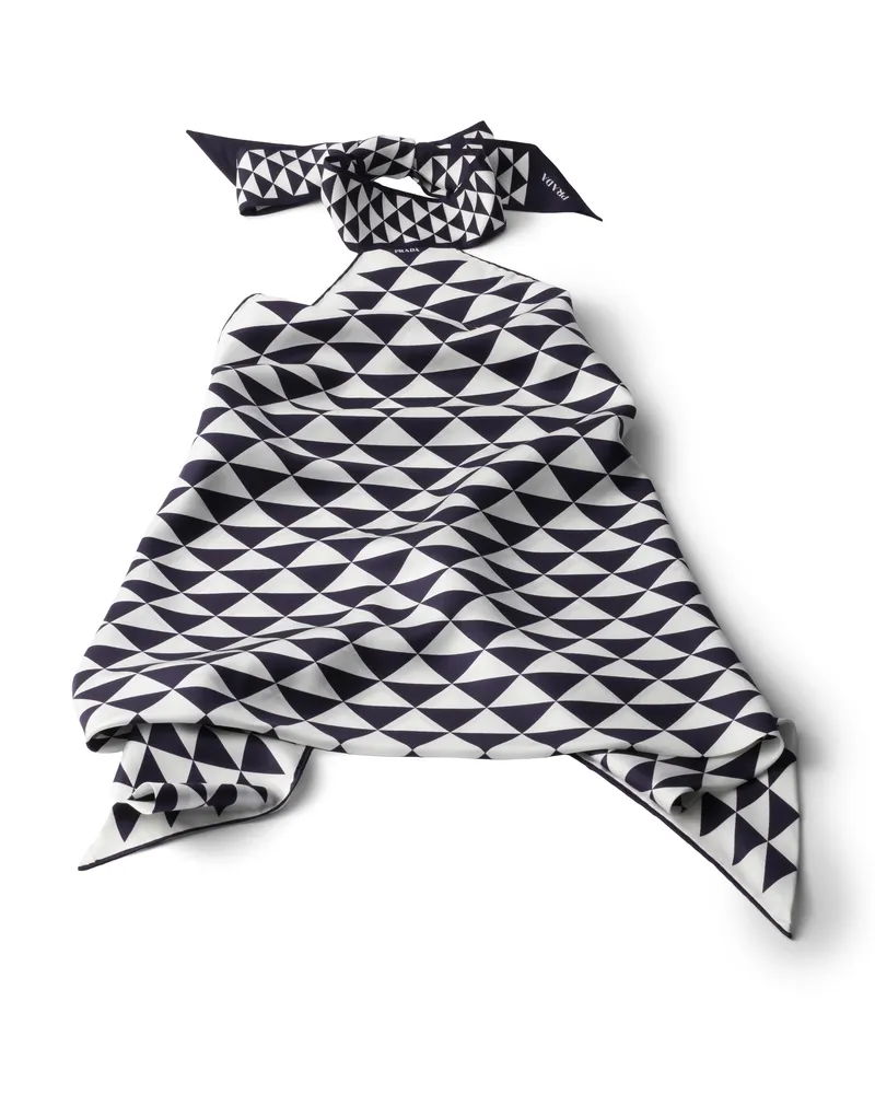 Prada Neckholdertop Aus Bedrucktem Seidentwill, Damen, Marineblau/weiss Marineblau