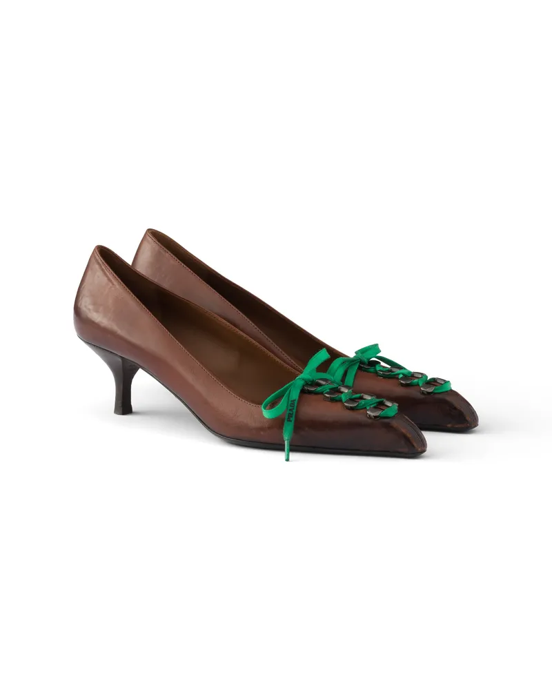 Prada Pumps Aus Antikisiertem Leder, Damen, Kakaobraun, Größe Kakaobraun