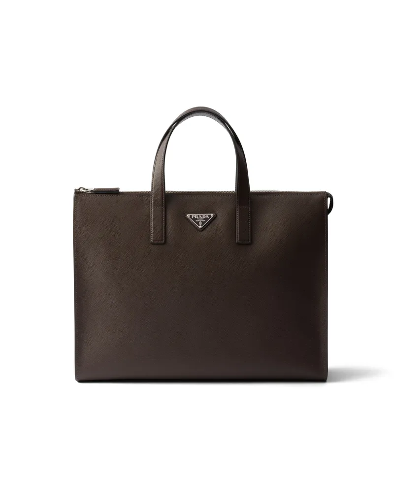 Prada Tote Bag Aus Saffiano-leder, Herren, Kaffeebraun Kaffeebraun