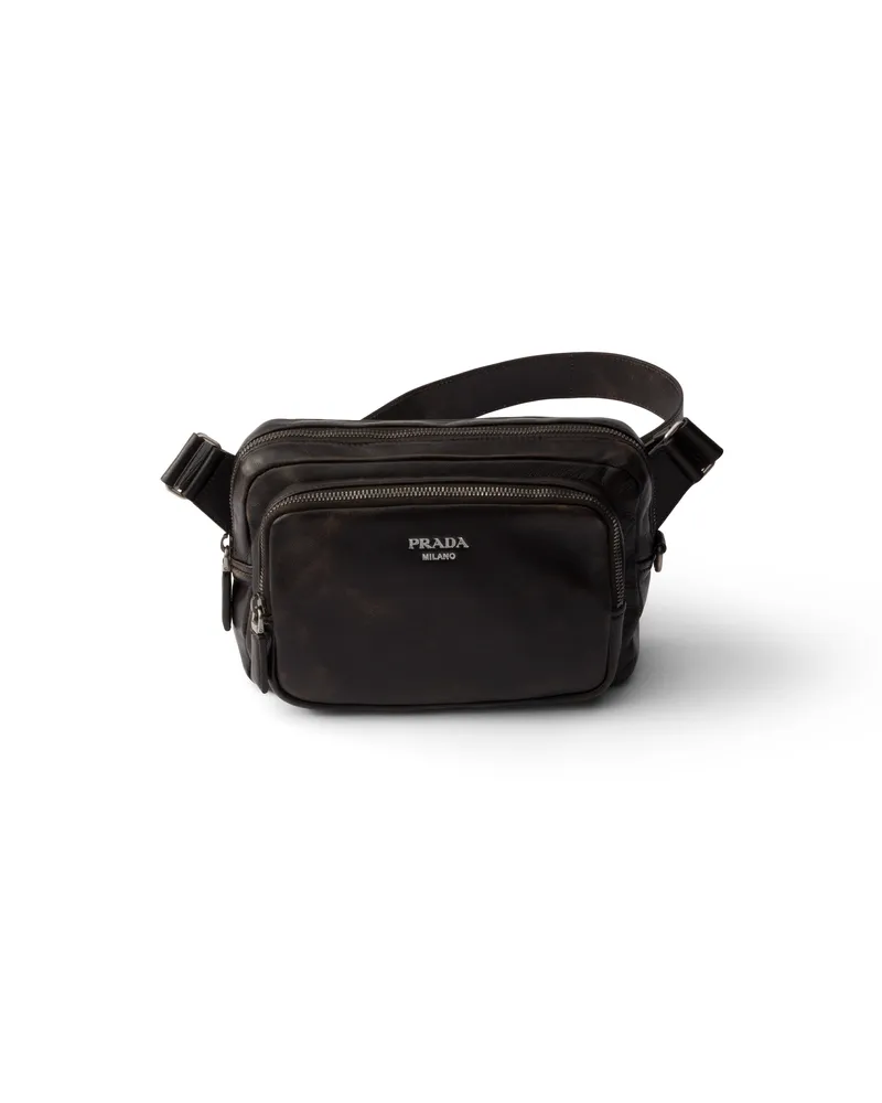 Prada Schultertasche Aus Nappa-leder In Used-optik, Herren, Dunkelbraun Dunkelbraun