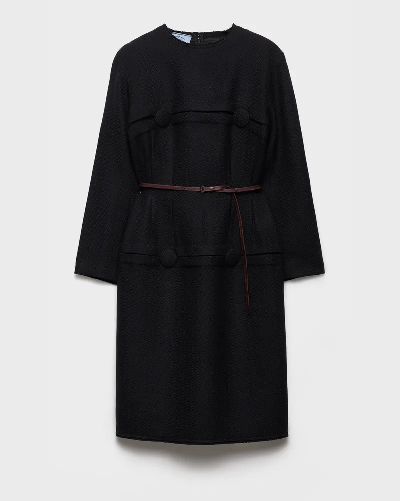 Prada Chevron-Kleid aus Wolle mit Gürtel Schwarz