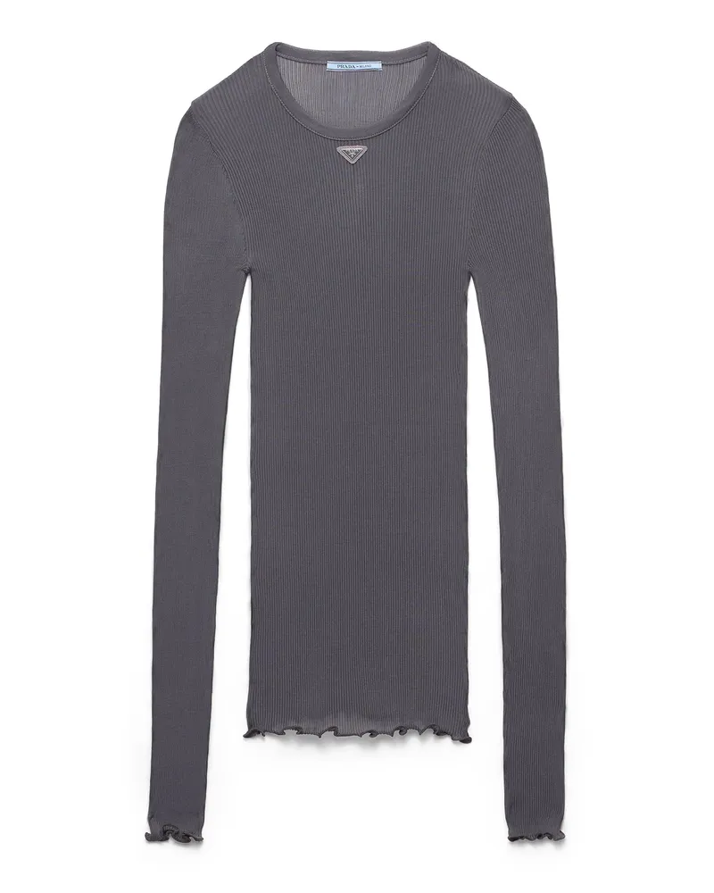 Prada Ribbed Knit Top, Damen, Bleigrau, Größe Bleigrau