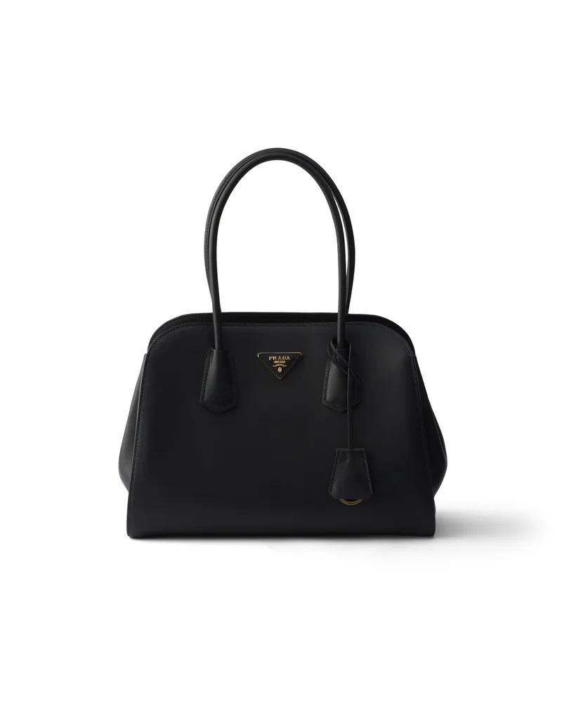 Prada Mittelgroße Tote Bag Aus Leder, Damen, Schwarz Schwarz