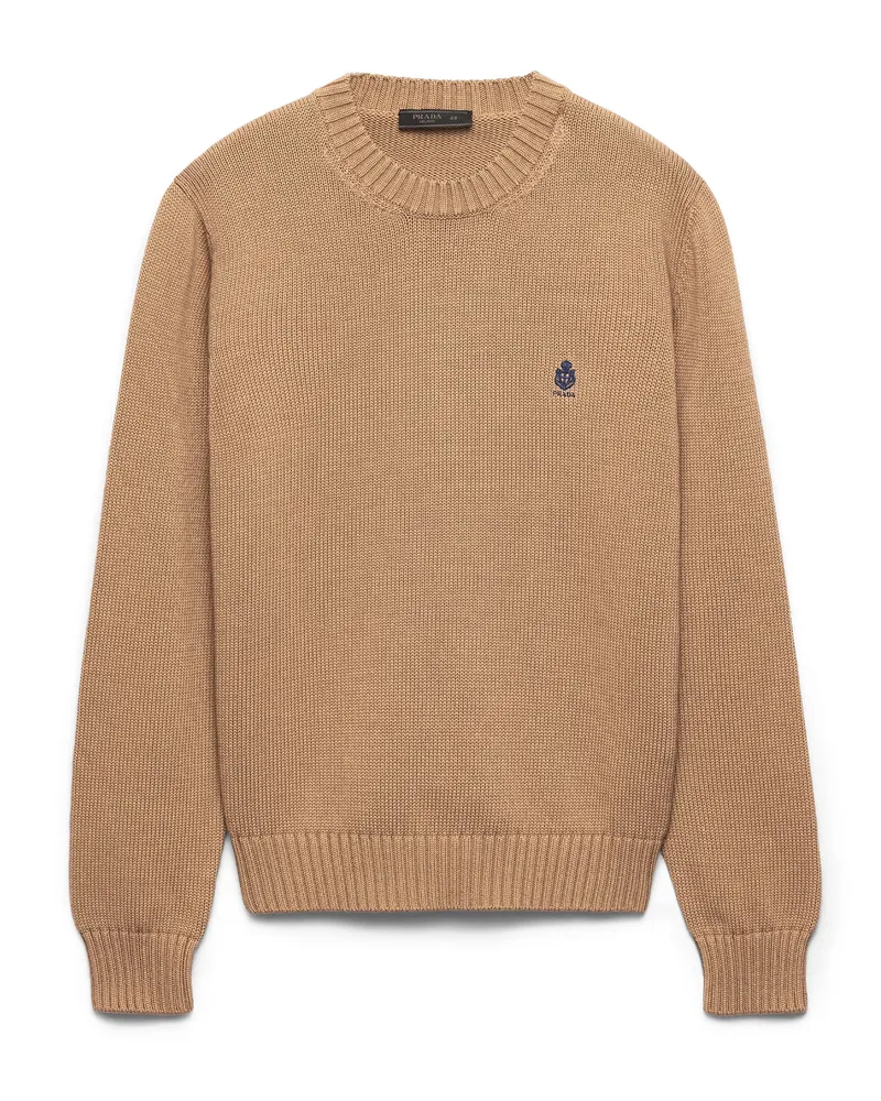 Prada Rundhalspullover Aus Baumwolle, Herren, Kamelbraun, Größe Kamelbraun