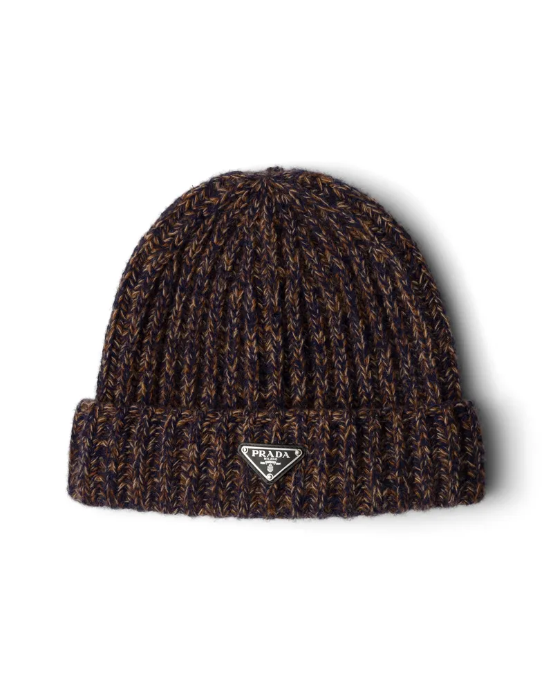 Prada Strickmütze Aus Wolle Und Kaschmir, Herren, Marineblau/rost, Größe Marineblau
