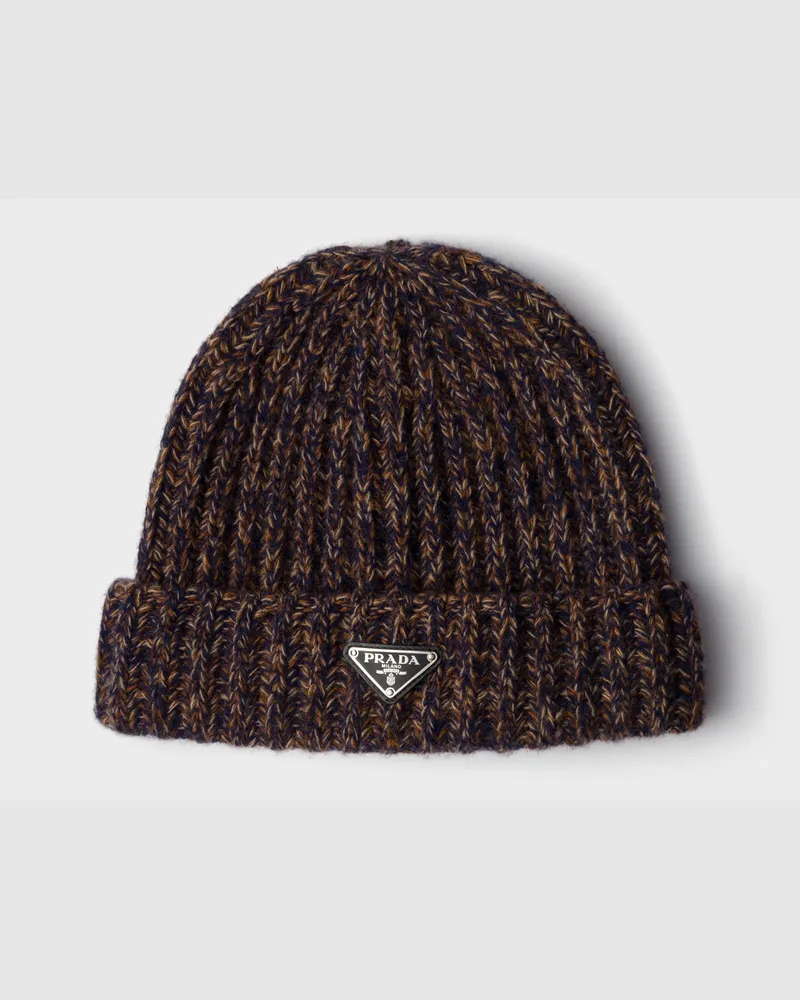 Prada Strickmütze aus Wolle und Kaschmir Marineblau