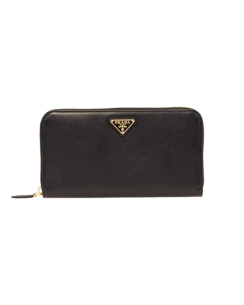 Prada Saffiano Leather Wallet, Damen, Schwarz Schwarz
