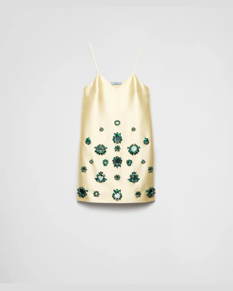 Prada Besticktes Minikleid aus Seide und Wolle Creme