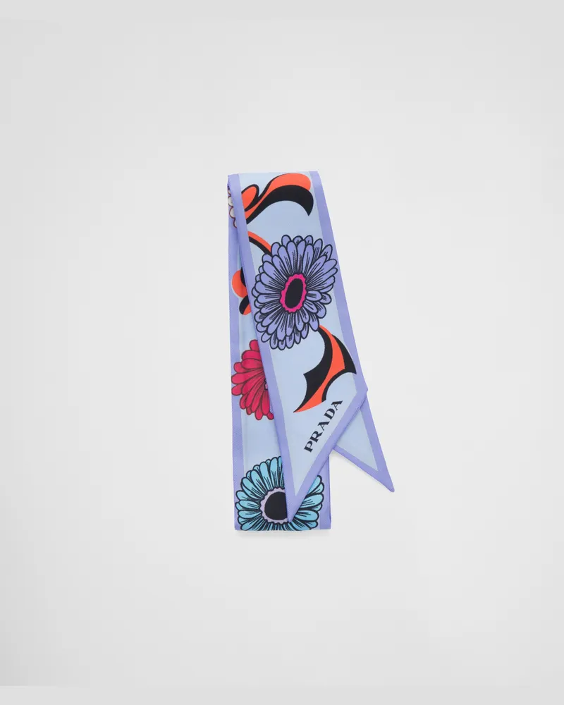Prada Schal aus Seidentwill mit Print Astralblau