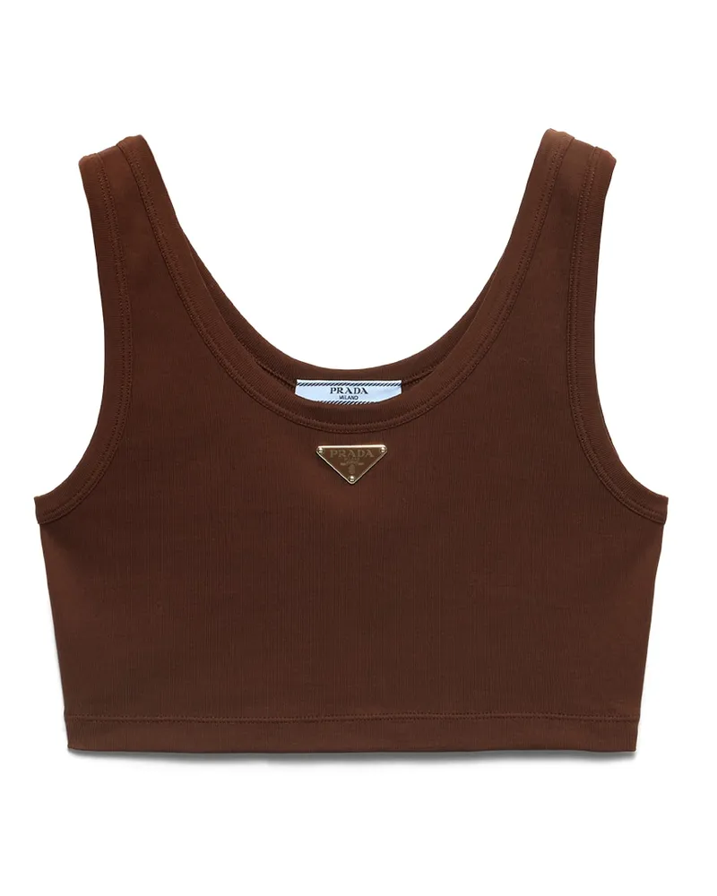 Prada Crop-top Aus Rippstrick, Damen, Kakaobraun, Größe Kakaobraun