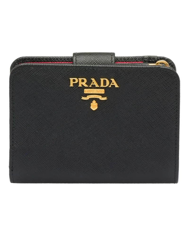Prada Portemonnaie Aus Saffiano-leder, Damen, Schwarz/hibiskus Schwarz