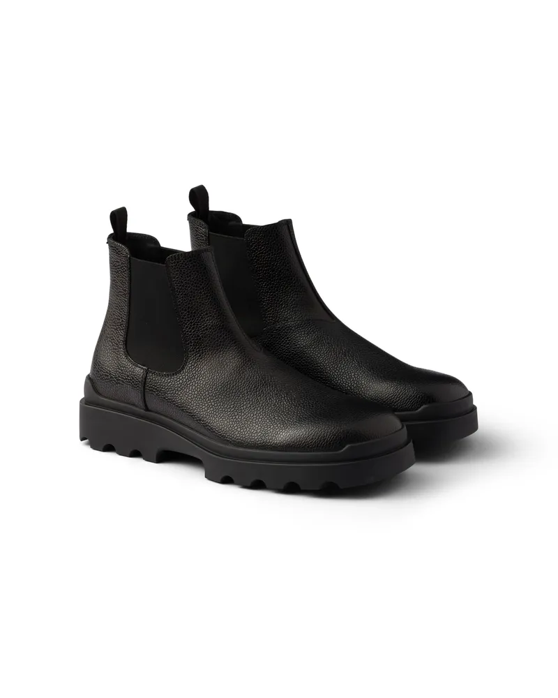 Prada Chelsea Boots Aus Geprägtem Leder, Herren, Schwarz, Größe 9 Schwarz