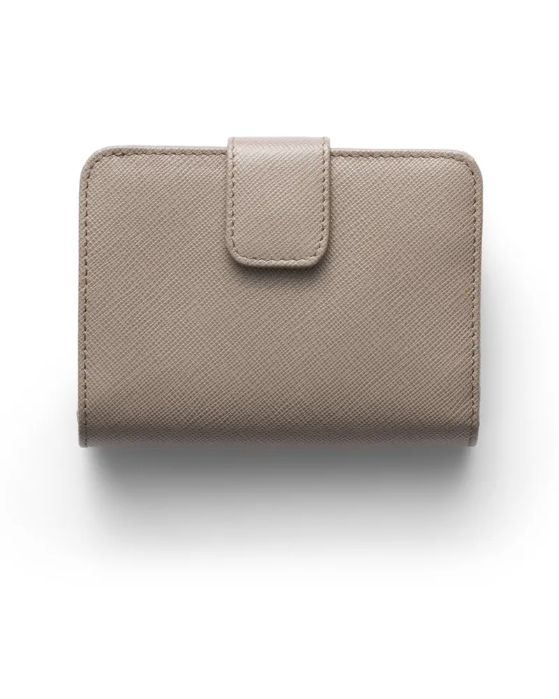 Prada Kleines Portemonnaie Aus Saffiano Leder, Damen, Lehmgrau Lehmgrau