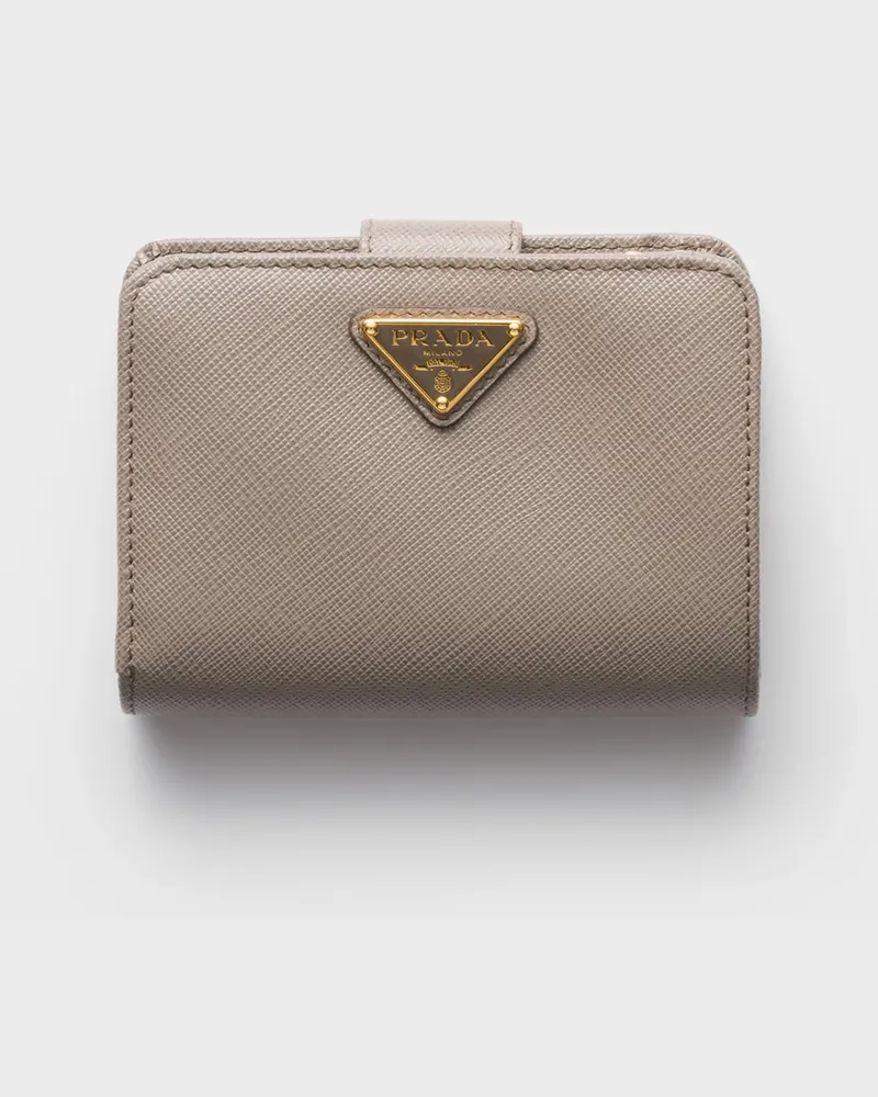 Prada Kleines Portemonnaie aus Saffiano Leder Lehmgrau