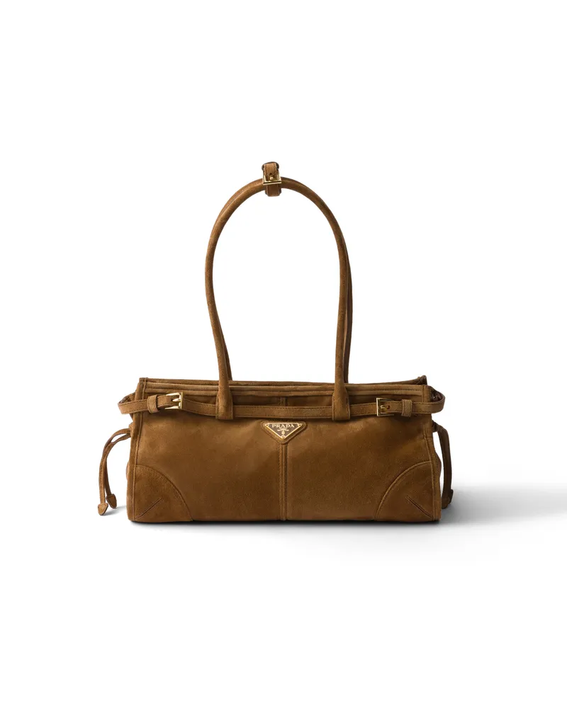 Prada Bonnie Medium Handtasche Aus Wildleder, Damen, Zimt Zimt