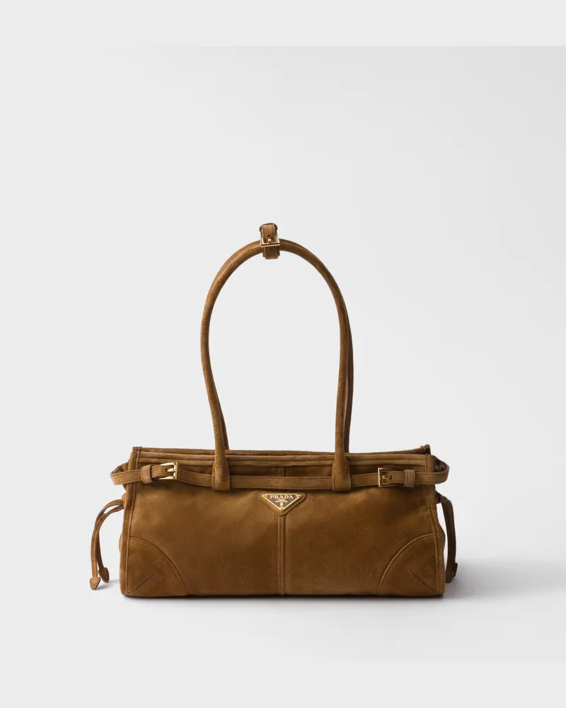 Prada Bonnie Medium Handtasche aus Wildleder Zimt