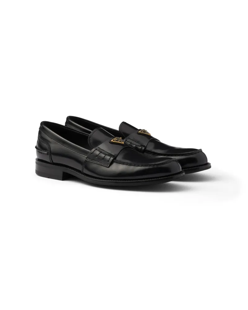 Prada Loafer Aus Gebürstetem Leder, Herren, Schwarz, Größe 11,5 Schwarz