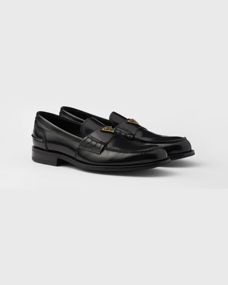 Prada Loafer Aus Gebürstetem Leder, Herren, Schwarz, Größe 11,5 Schwarz