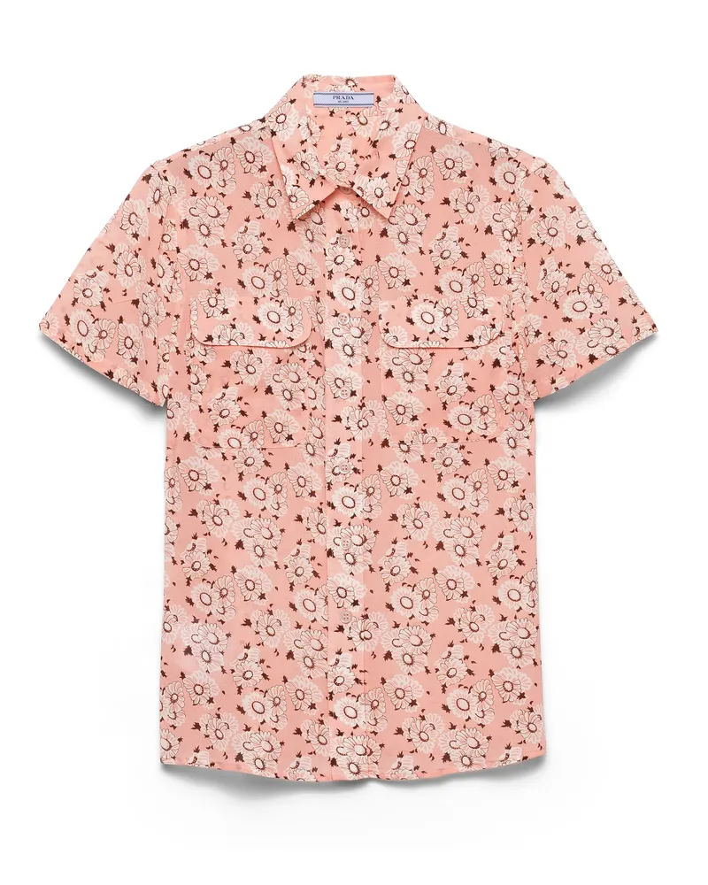 Prada Hemd Aus Georgette Mit Blumenmuster, Damen, Kamelie, Größe Kamelie