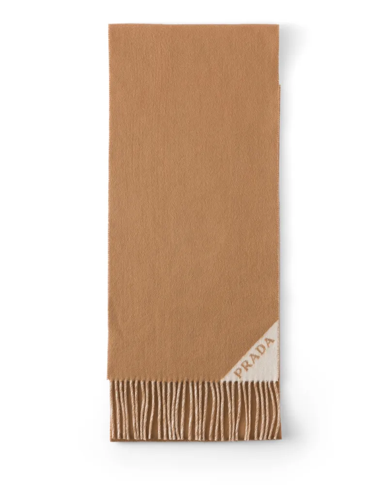Prada Schal Aus Kaschmir-doppelgewebe, Damen, Cameo-beige/kalkweiß Cameo-beige