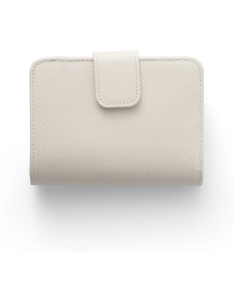 Prada Kleines Portemonnaie Aus Saffiano Leder, Damen, Kalkweiss Kalkweiss
