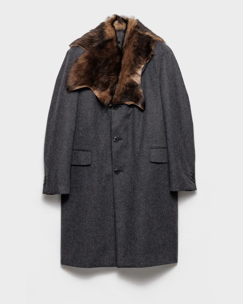 Prada Einreihiger Mantel aus Wolle Anthrazitgrau