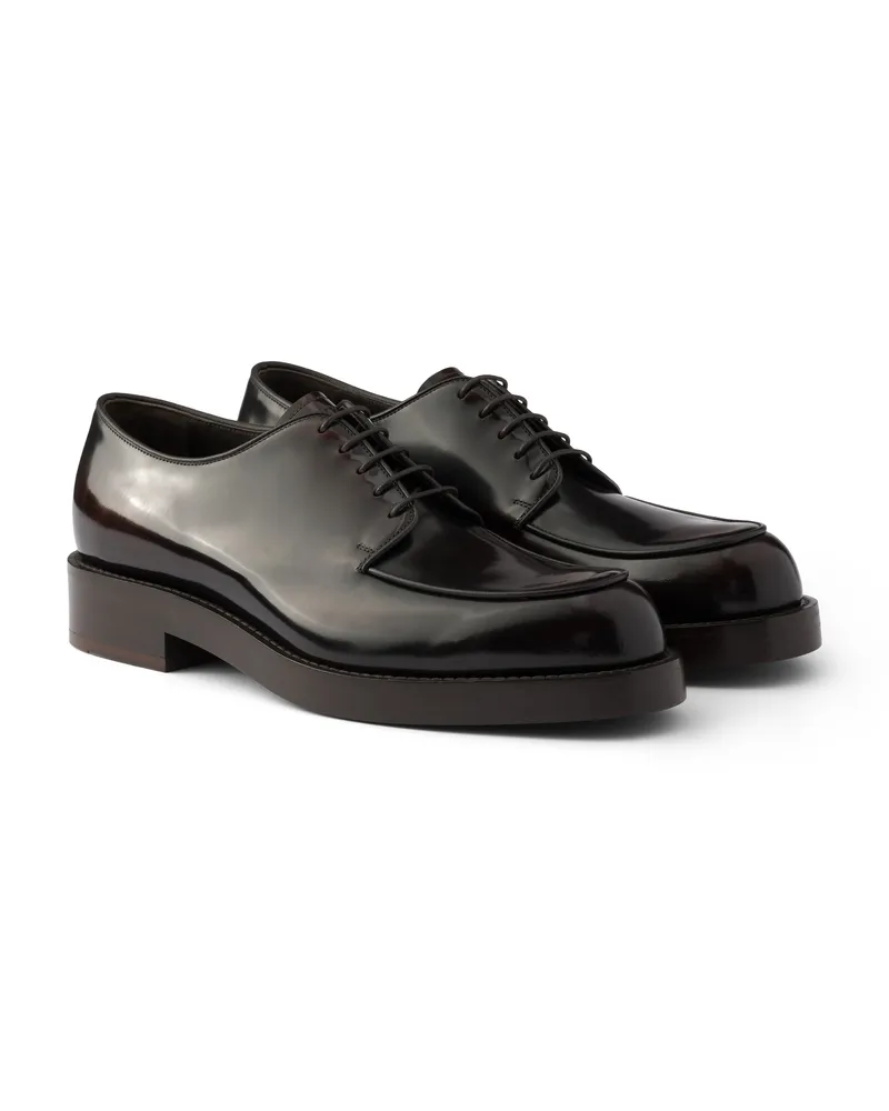 Prada Derby-schuhe Aus Gebürstetem Leder, Herren, Sienna, Größe 11 Sienna