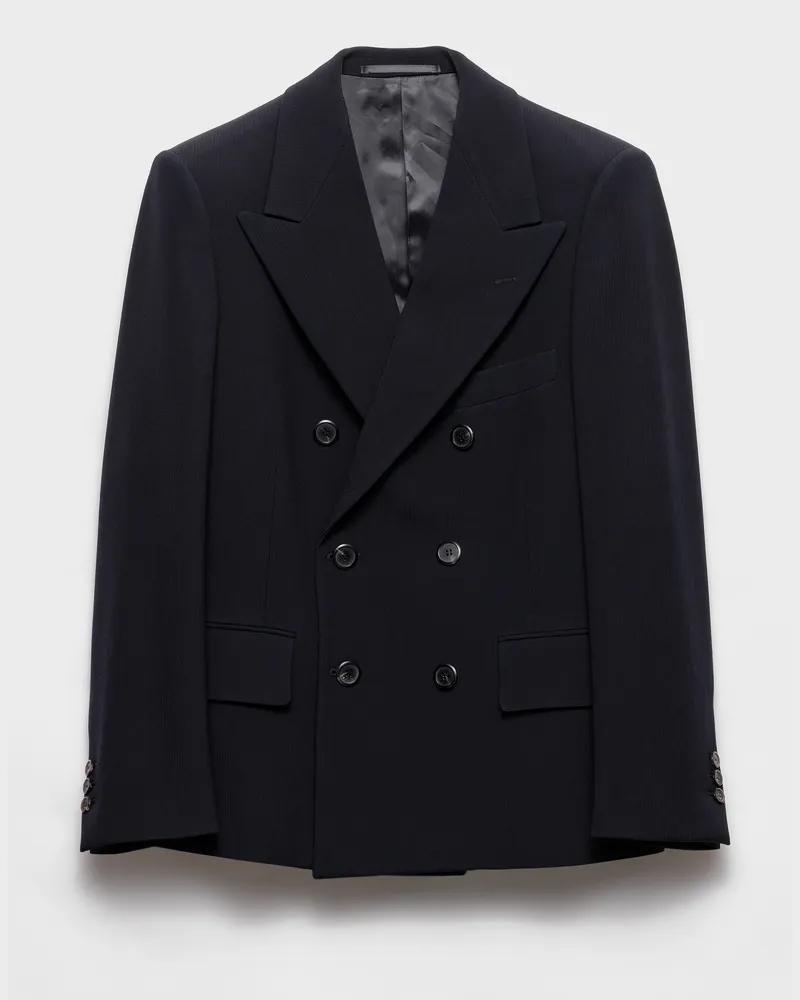 Prada Doppelreihige Jacke aus Wolle Blau