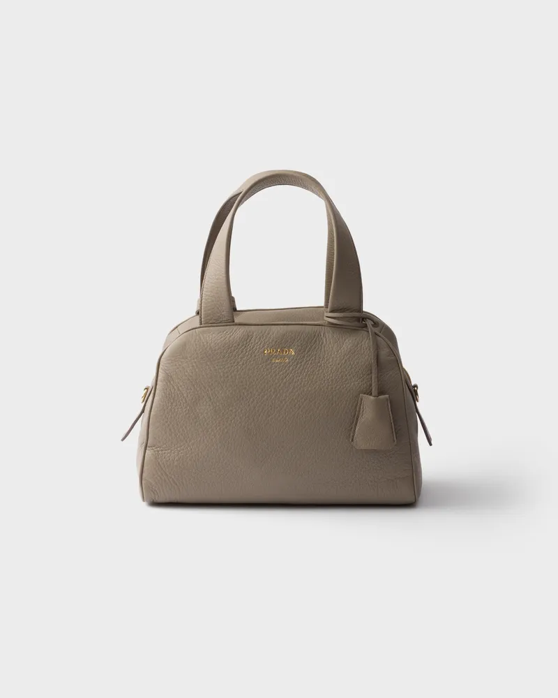 Prada Mittelgroße Henkeltasche aus Leder Lehmgrau