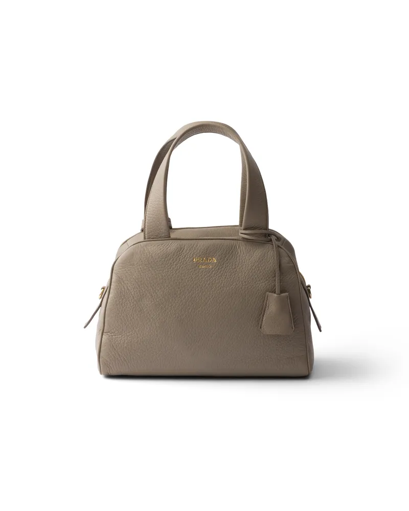 Prada Mittelgroße Henkeltasche Aus Leder, Damen, Lehmgrau Lehmgrau