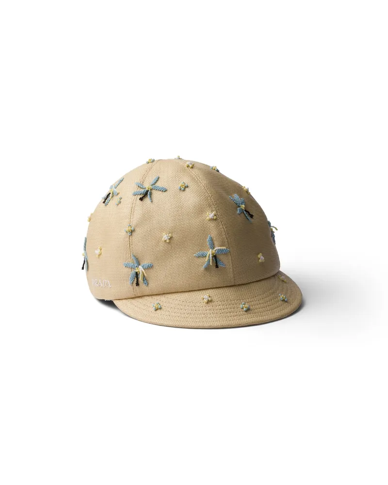 Prada Bestickte Kappe, Damen, Beige/hellblau, Größe Beige