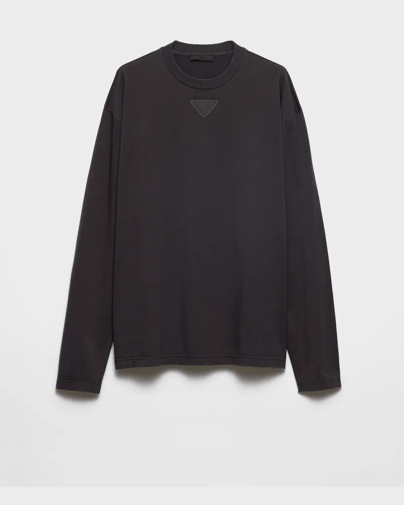 Prada Langärmliges T-Shirt aus Baumwolle Bleigrau