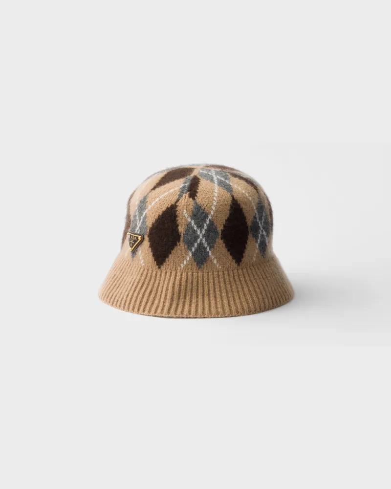 Prada Argyle-Strick-Fischerhut Kamelbraun
