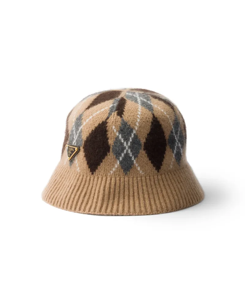 Prada Argyle-strick-fischerhut, Damen, Kamelbraun, Größe Kamelbraun