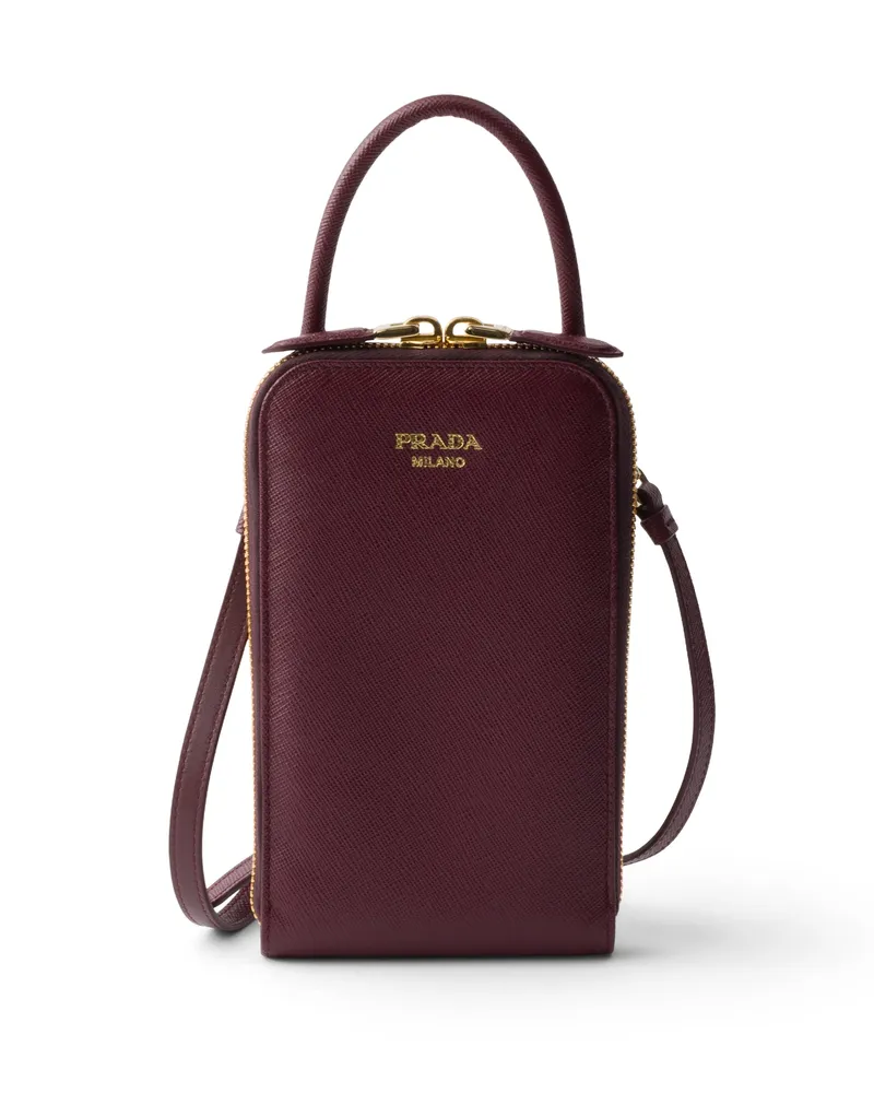 Prada Mini Bag Aus Saffiano-leder, Damen, Bordeaux Bordeaux