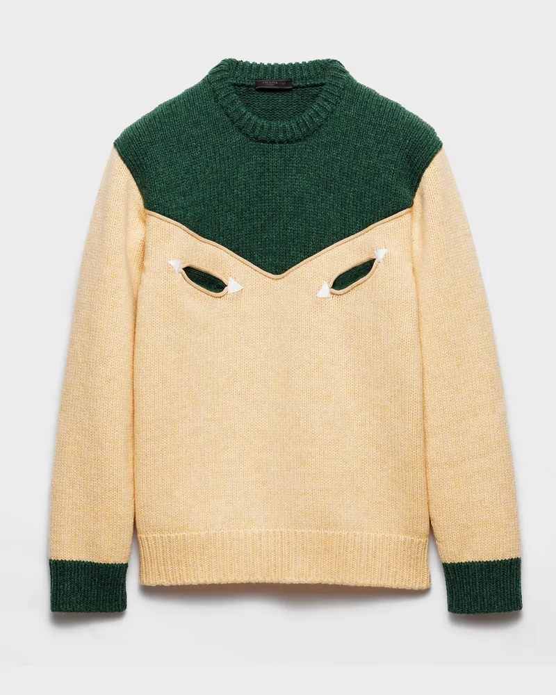 Prada Oversize-Pullover aus Shetlandwolle Cremefarben