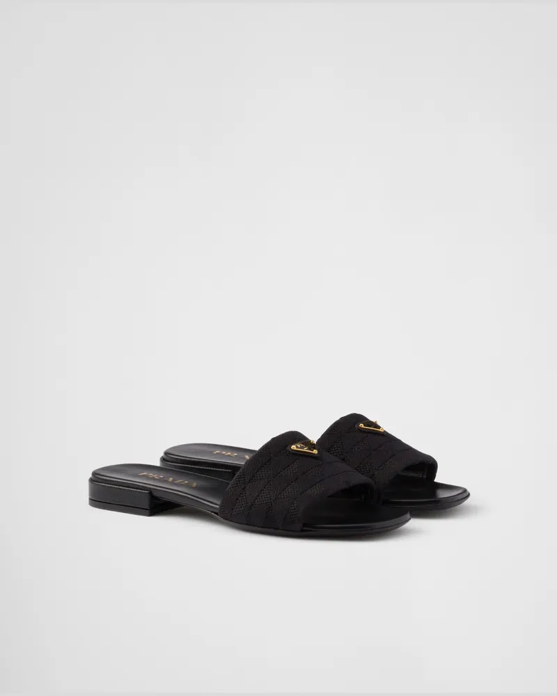 Prada Pantoletten aus besticktem Stoff Schwarz