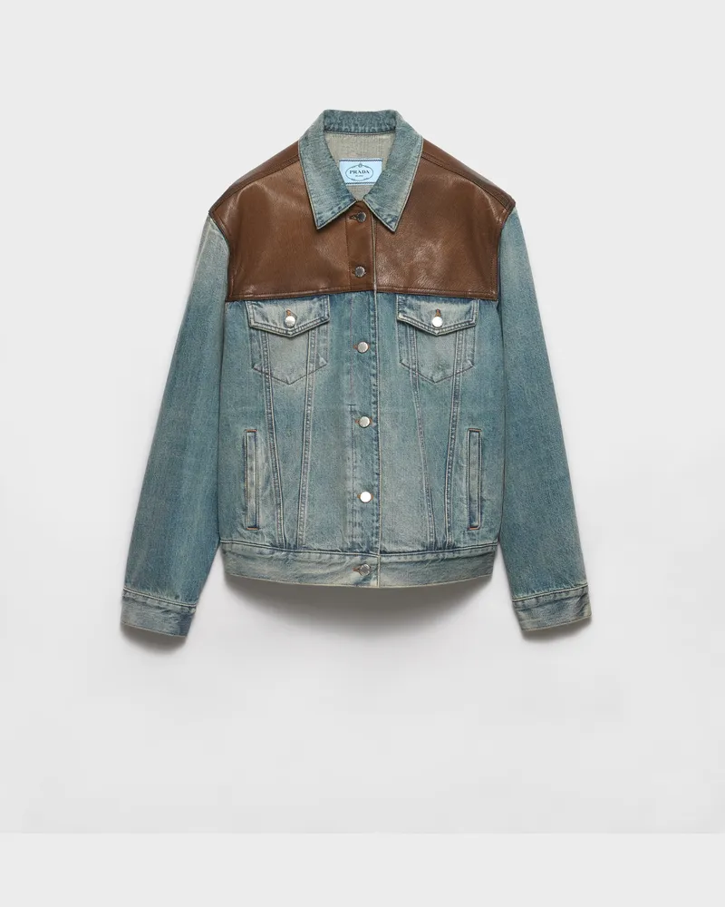 Prada Blousonjacke aus Denim und Leder Blau