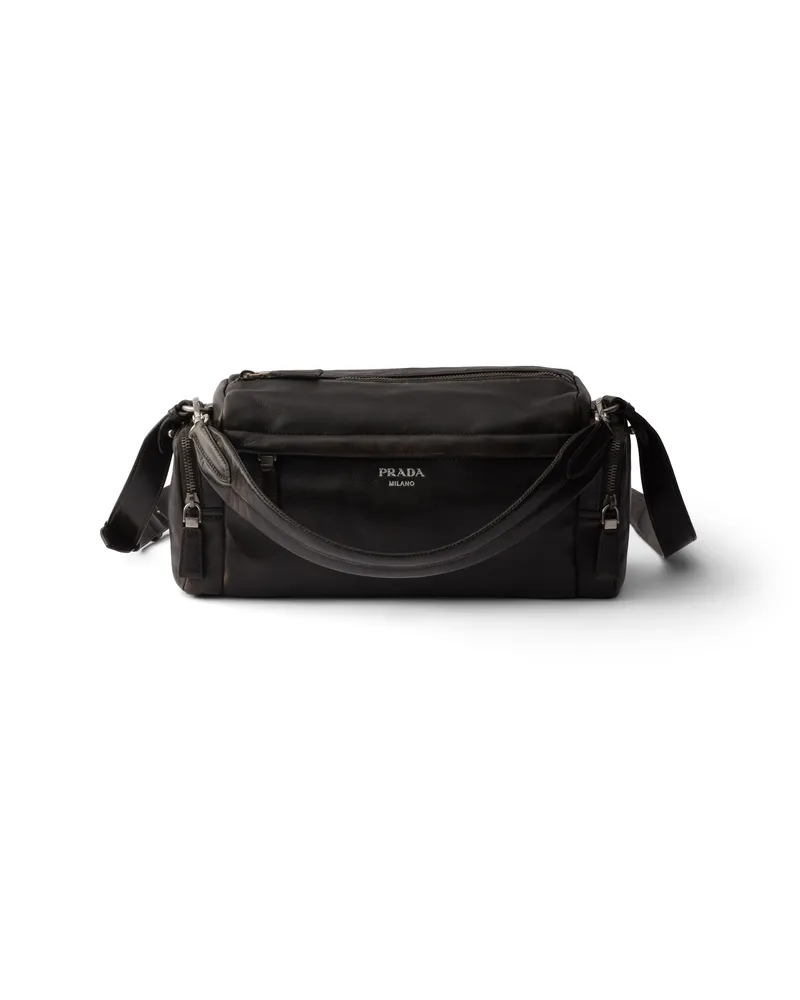 Prada Schultertasche Aus Nappa-leder In Used-optik, Herren, Dunkelbraun Dunkelbraun