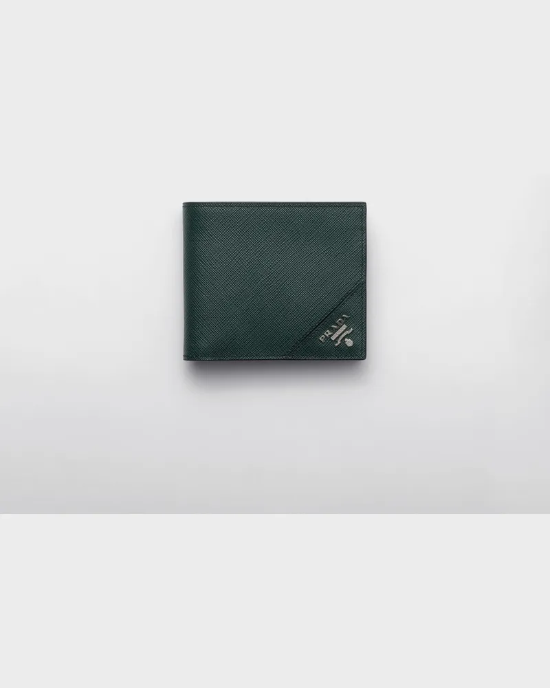 Prada Saffiano Leder Brieftasche mit Münzfach Smaragdgrün