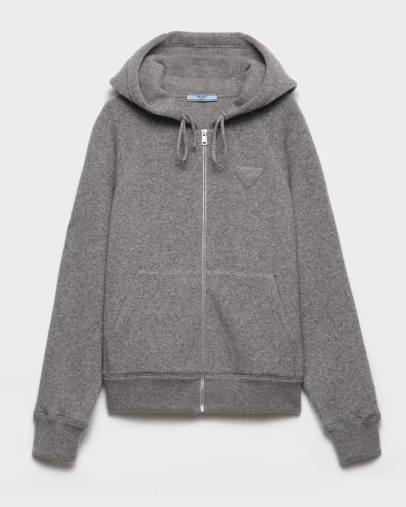 Prada Kaschmir-Strickjacke mit Kapuze Grau